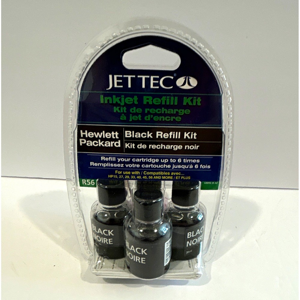 Jet Tec R56 Black Inkjet Refill Kit for Hewlett Packard HP 15 27 29 33 40